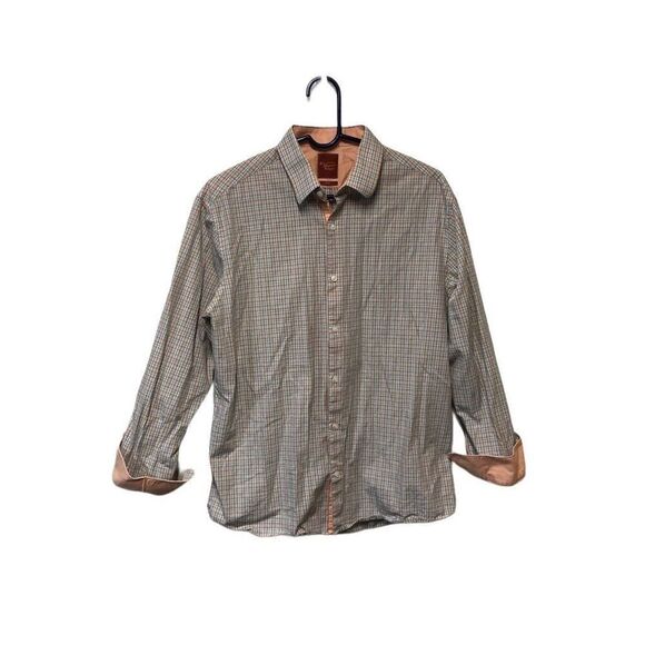 The Original Penguin Size 15 1/2 Slim Fit 32/33 Plaid with Flip Cuffs Peach - Picture 1 of 5